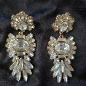Elegant Gold and Silver Crystal Leaf Drop Earrings